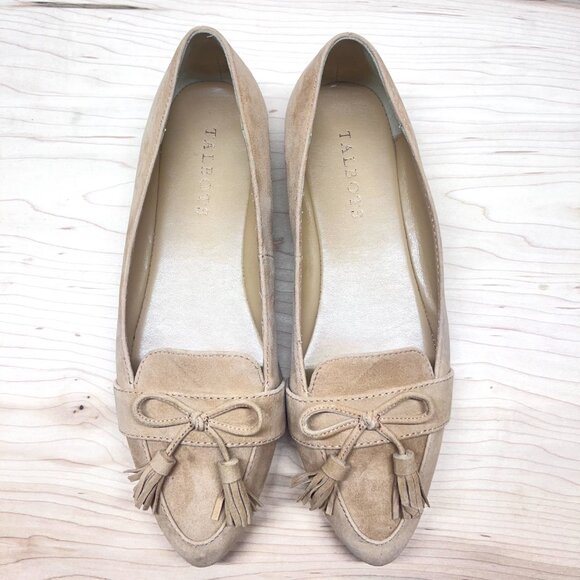 Talbots Tan Suede Leather Pointed Toe Loafer Flats with Tasseled Bows Size 6.5M - Picture 3 of 10